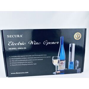 Secura Electric Wine Bottle Opener Foil Cutter Rechargeable Cordless Stainless